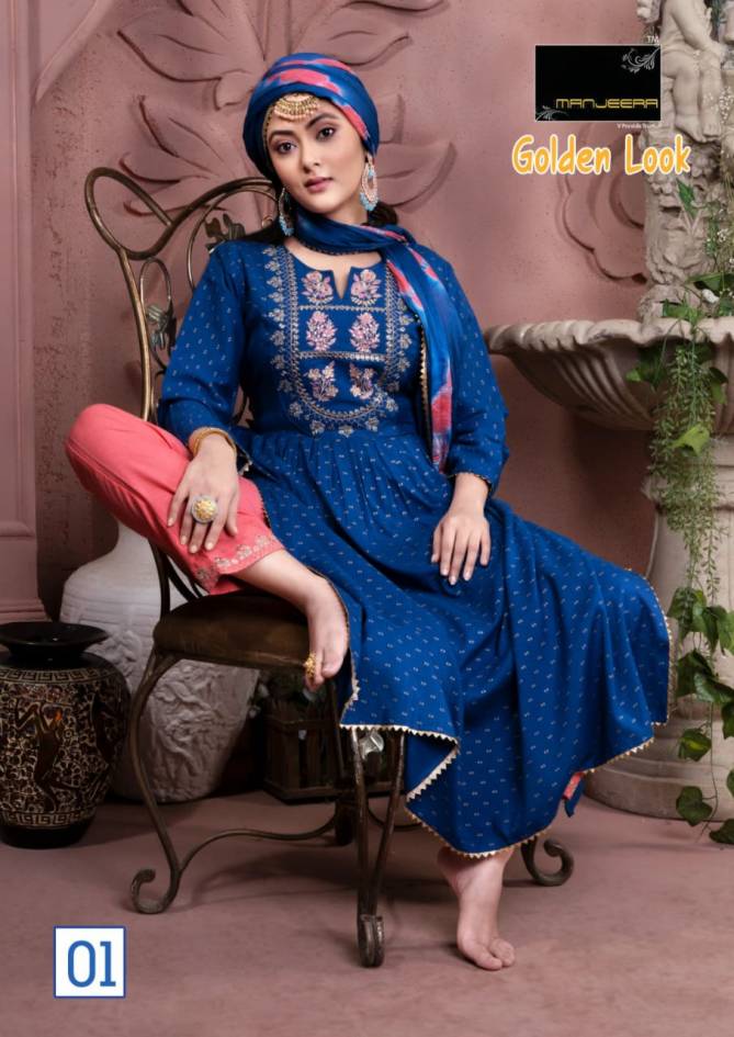 Manjeera Golden Look Fancy Wear Wholesale Readymade Salwar Suit Catalog